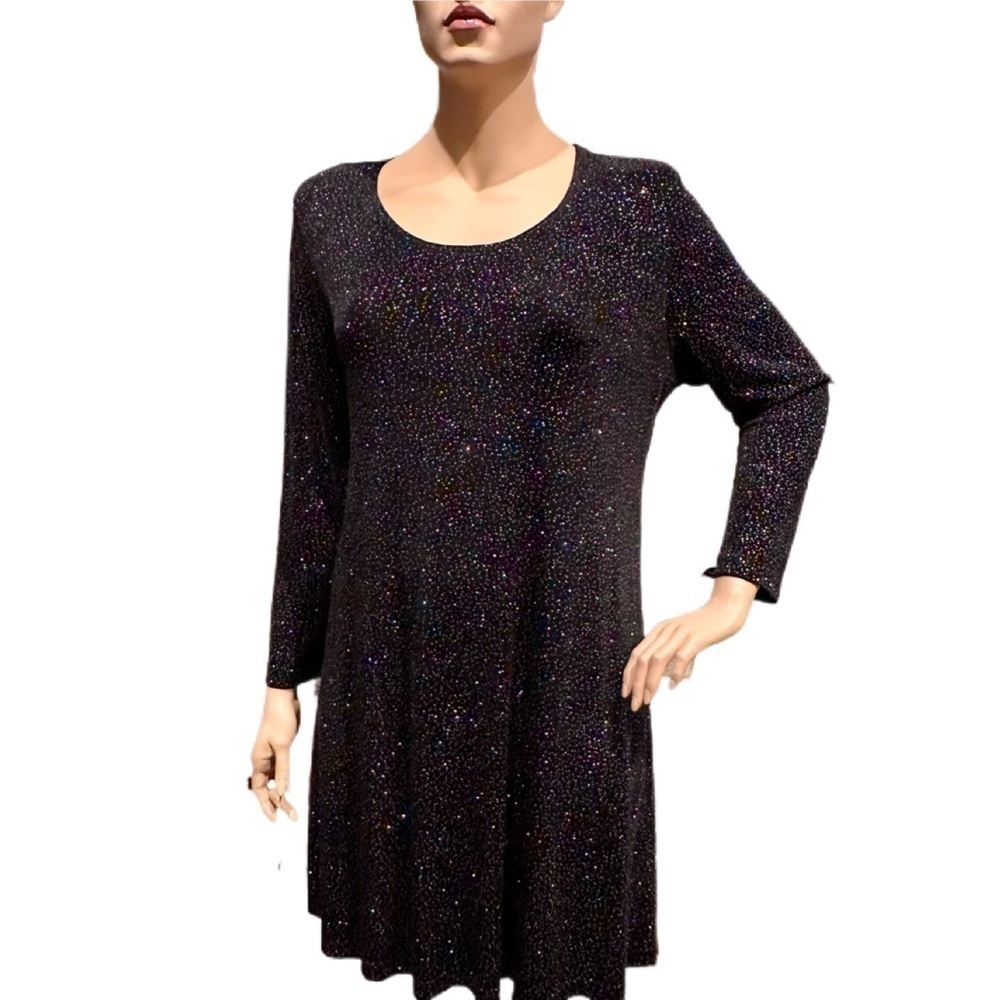 S. L. Fashions A-Line Midi / Knee Dress Plus Size 20 Black Sparkly Long Sleeves